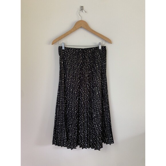 NWT Worthington Black/White Speckled Polka Dot Satin Pleated Midi Skirt- Size S - Picture 1 of 4